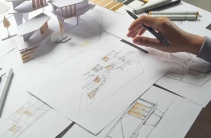 planos de arquitectura sobre la mesa